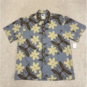 VTG Mamo Howell Hawaiian Shirt Mens Large Blue Yellow Floral Button Up‎ RARE NWT